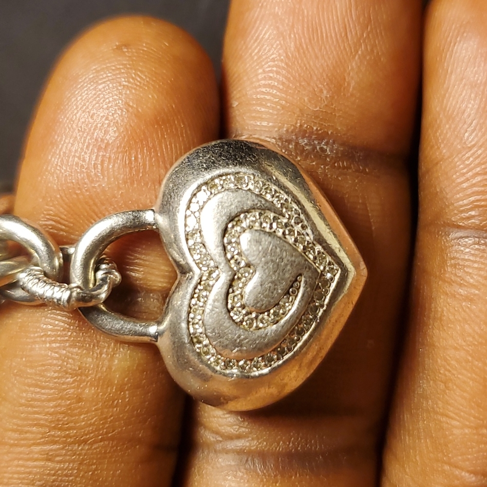Sterling Silver necklace with diamonds heart charm - Picture 6 of 16